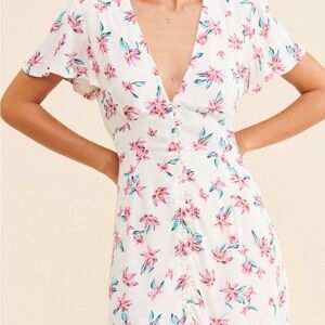 RAHI Anthropologie Floral Button Front Mini Dress Sz S Cottagecore Boho Spring